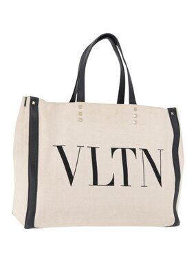 VALENTINO Tote Bag Canvas Ivory Gold